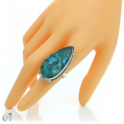 Azurite drop ring and 925 silver, size 16 model 1