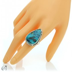 Azurite drop ring and 925 silver, size 17 model 1