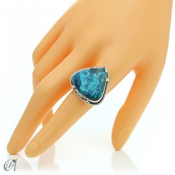 Azurite drop ring and 925 silver, size 21 model 1