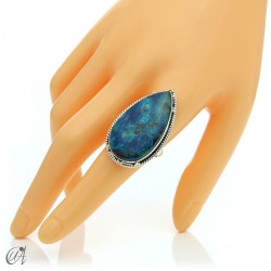 Azurite drop ring and 925 silver, size 23