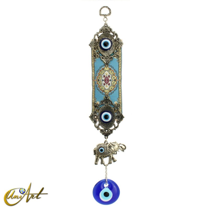 Turkish evil eye with elephant and sky blue color carpet