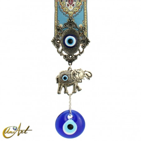 Turkish evil eye with elephant and sky blue color carpet