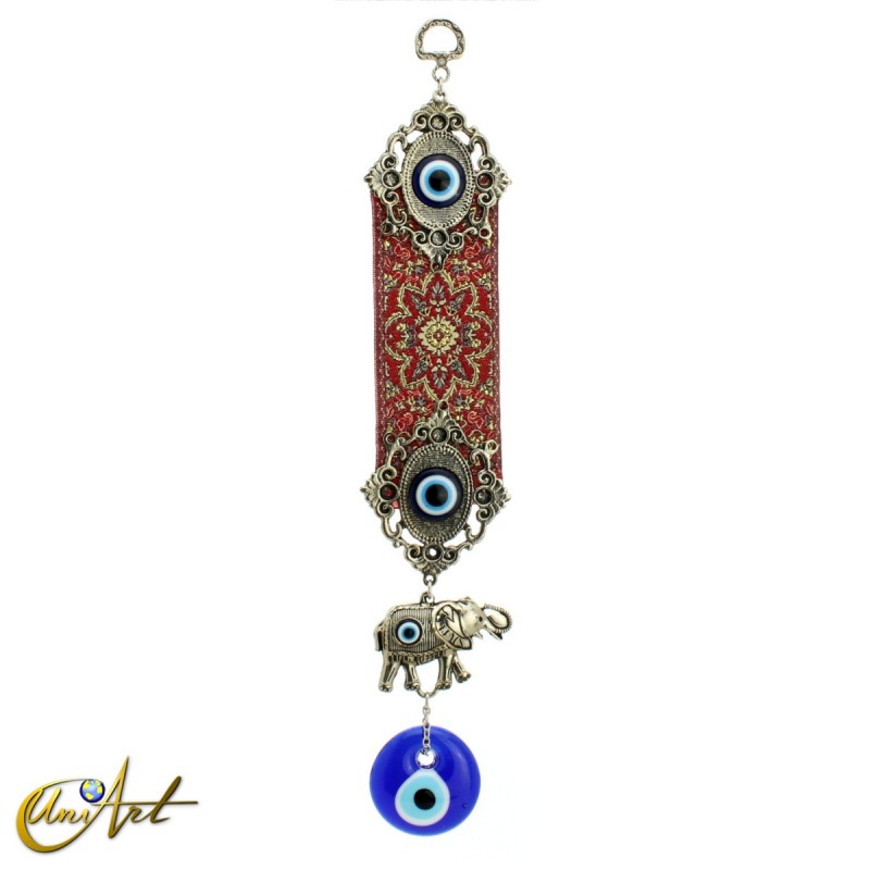 Turkish evil eye with elephant and red carpet