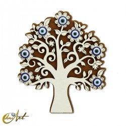 Adorno de madera con ojo turco y imán, árbol.