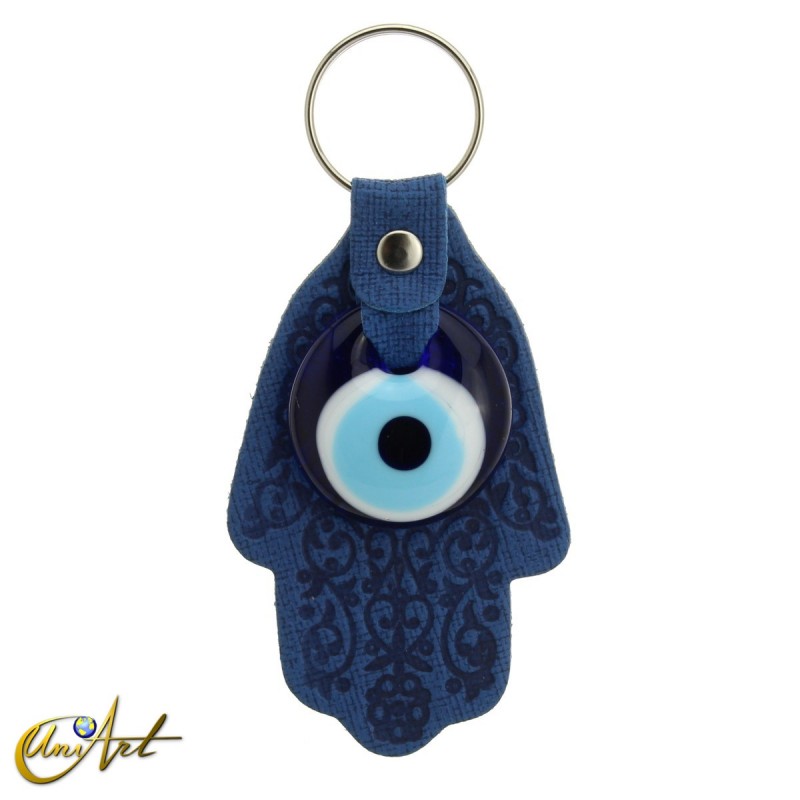 Turkish Evil Eye with Fatima Hand - Keychain blue color