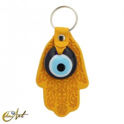 Turkish Evil Eye with Fatima Hand - Keychain yellow color