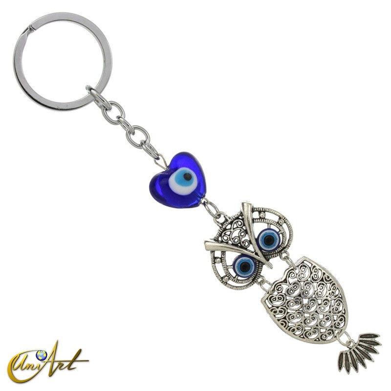 Keychain Turkish evil eye, with an owl, model 1