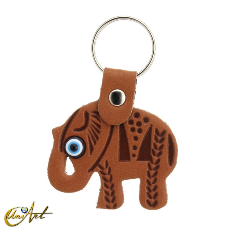 Elefante con el ojo turco, llavero de polipiel color marrón piel