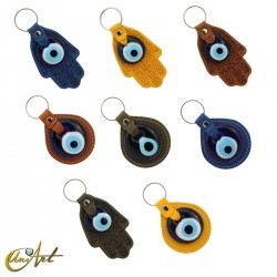 Lot of 16 leatherette keychains with glass turkish evil eye