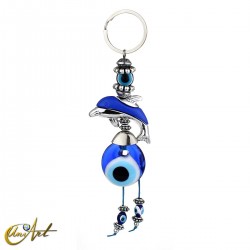 Turkish evil eye amulet keychain with Dolphin, blue