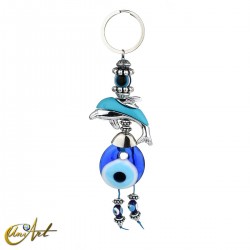 Turkish evil eye amulet keychain with Dolphin, sky blue