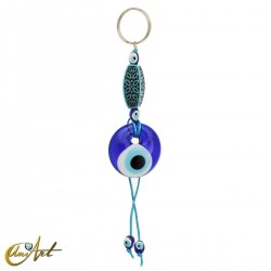Vintage keychain with the turkish evil eye, marquise format.