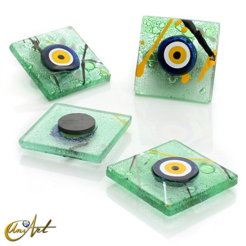 Turkish evil eye, art glass with magnet, Monet style
