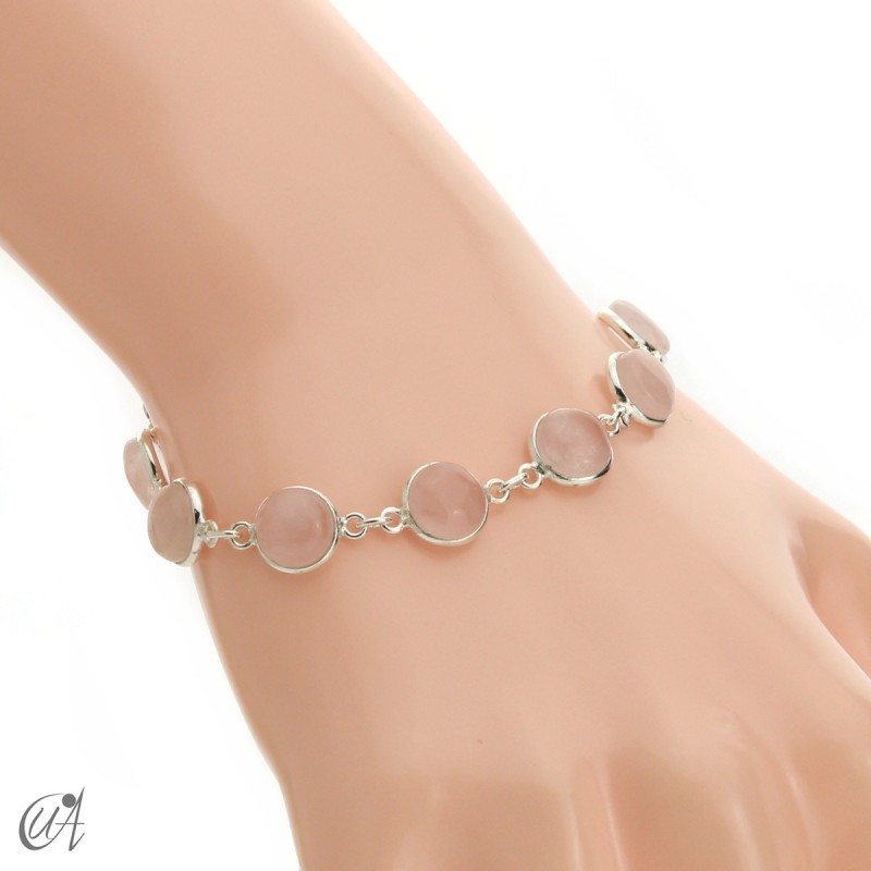 Silver bracelet with round gemstones, Esenca - rose quartz