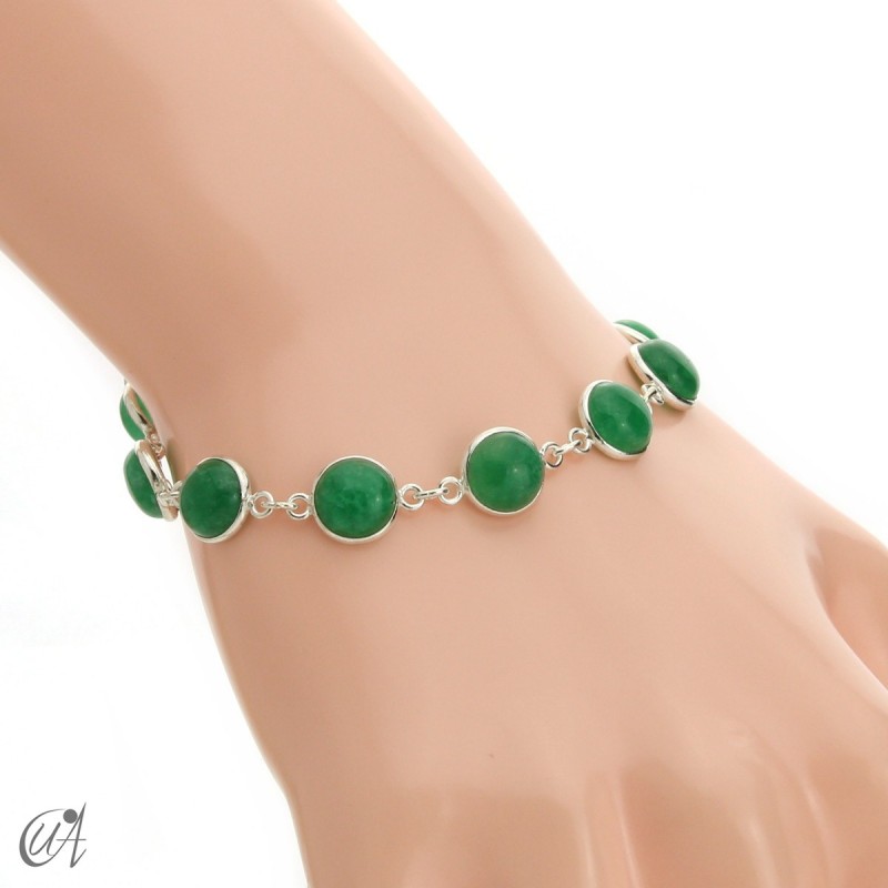 Silver bracelet with round gemstones, Esenca - green sapphire