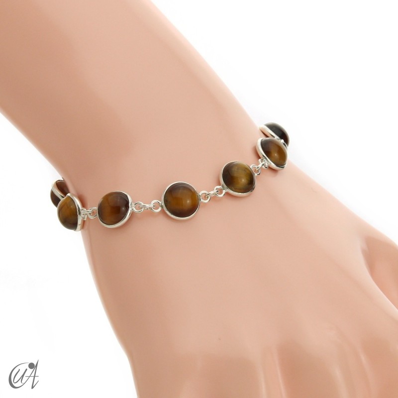 Silver bracelet with round gemstones, Esenca - tiger eye