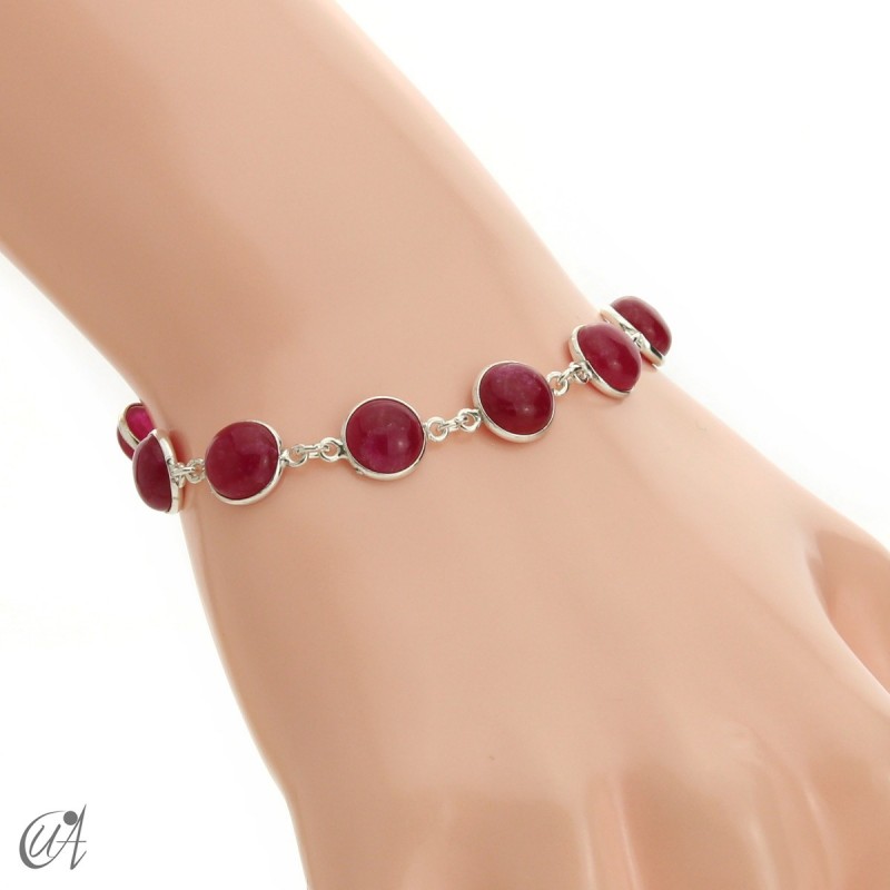 Silver bracelet with round gemstones, Esenca - ruby