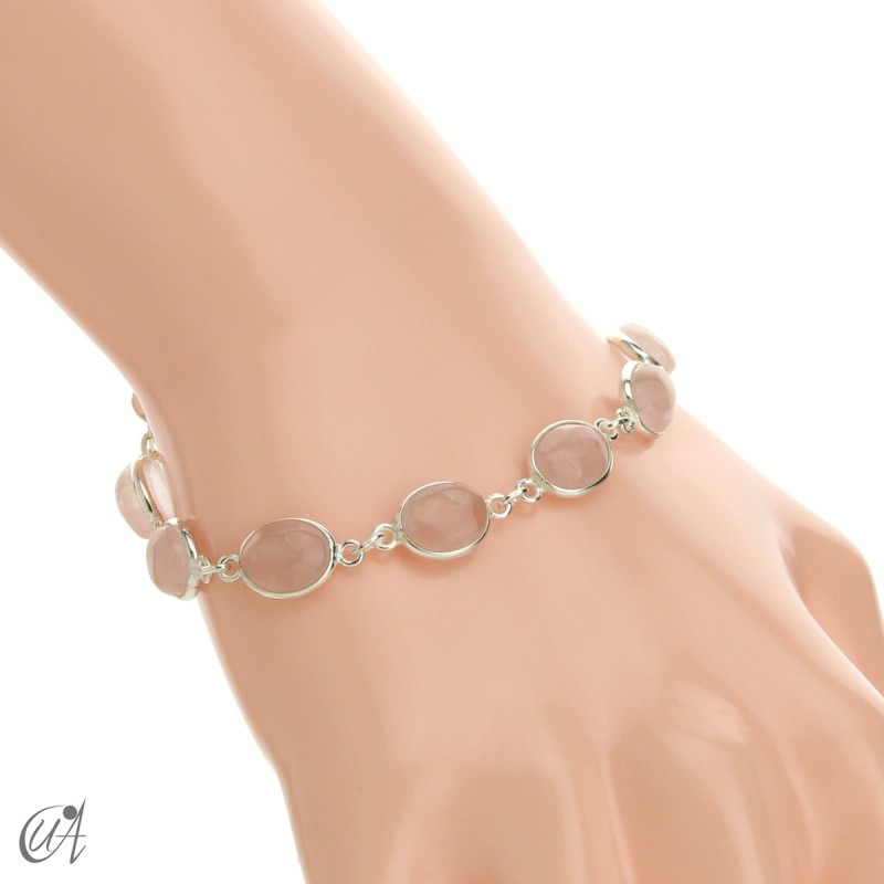 Silver bracelet with oval stones - rose quartz
