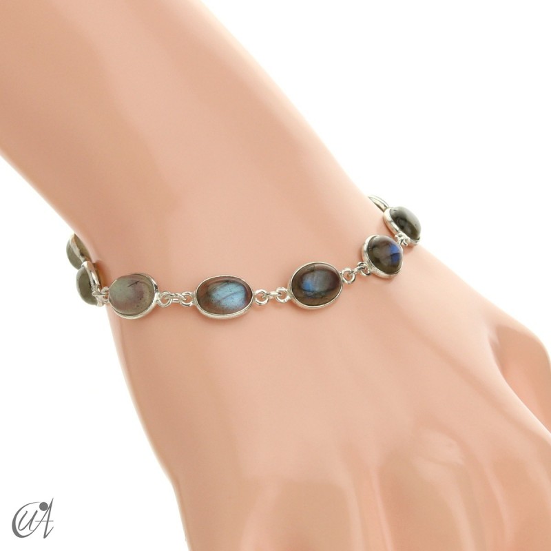 Silver bracelet with oval stones - labradorite