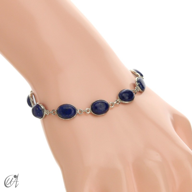 Silver bracelet with oval stones - lapis lazuli