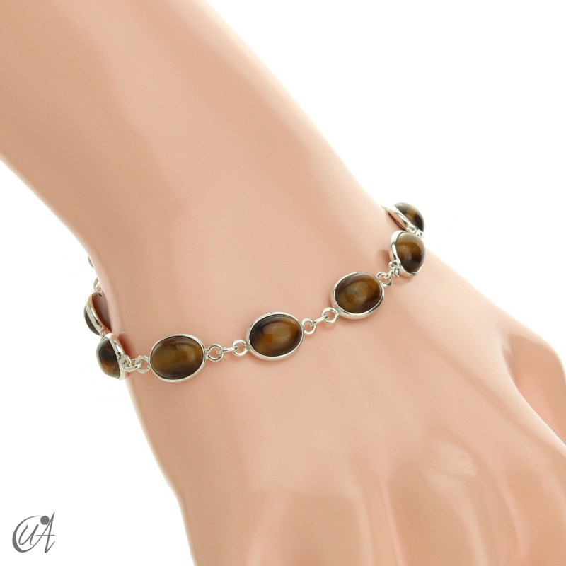 Silver bracelet with oval stones - tiger eye