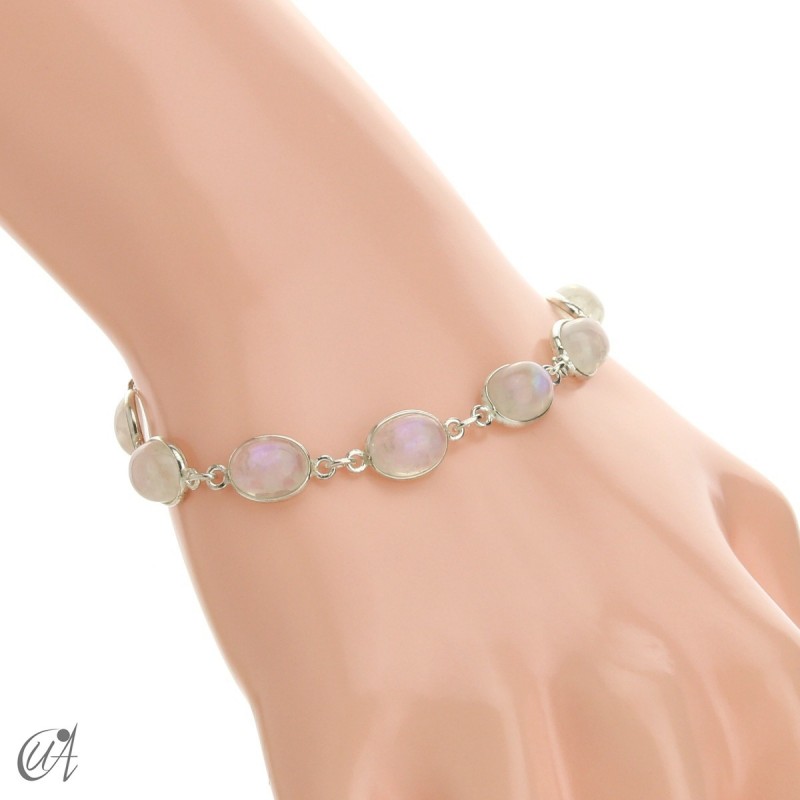 Silver bracelet with oval stones - moonstone