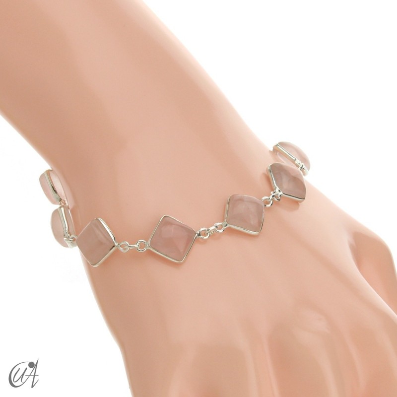 Silver bracelet with rose quartz - squares