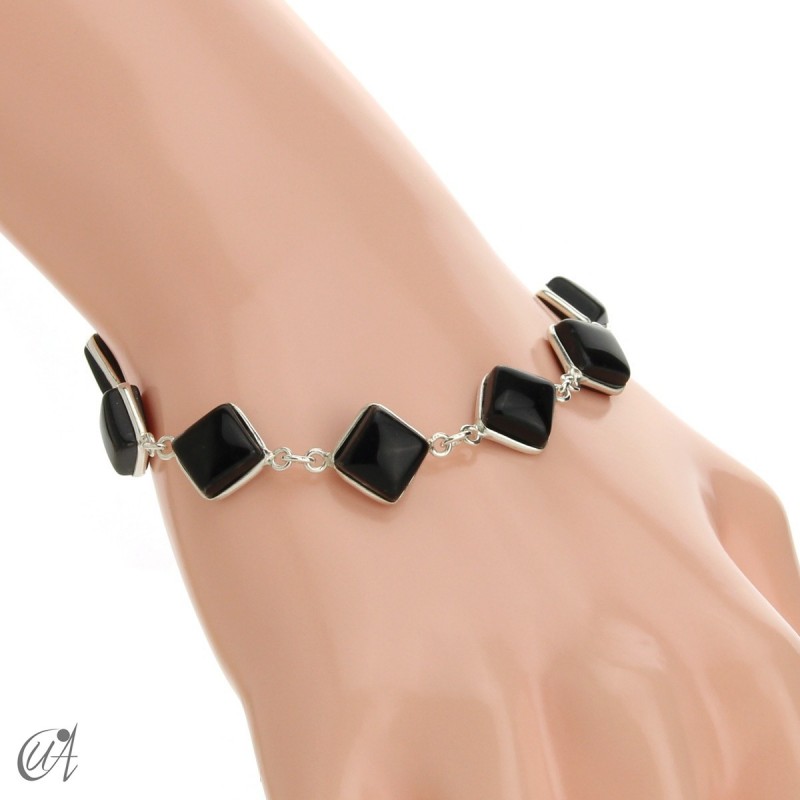 Silver bracelet with onyx - squares