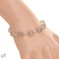 Square stone bracelet in silver - rose quartz