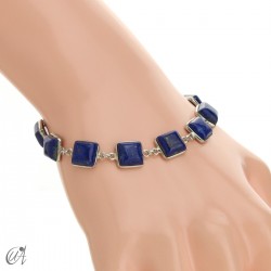 Square stone bracelet in silver - lapiz lazuli