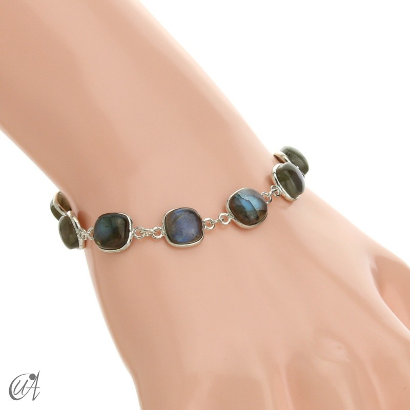 Silver bracelet with cushion cut stones - labradorite