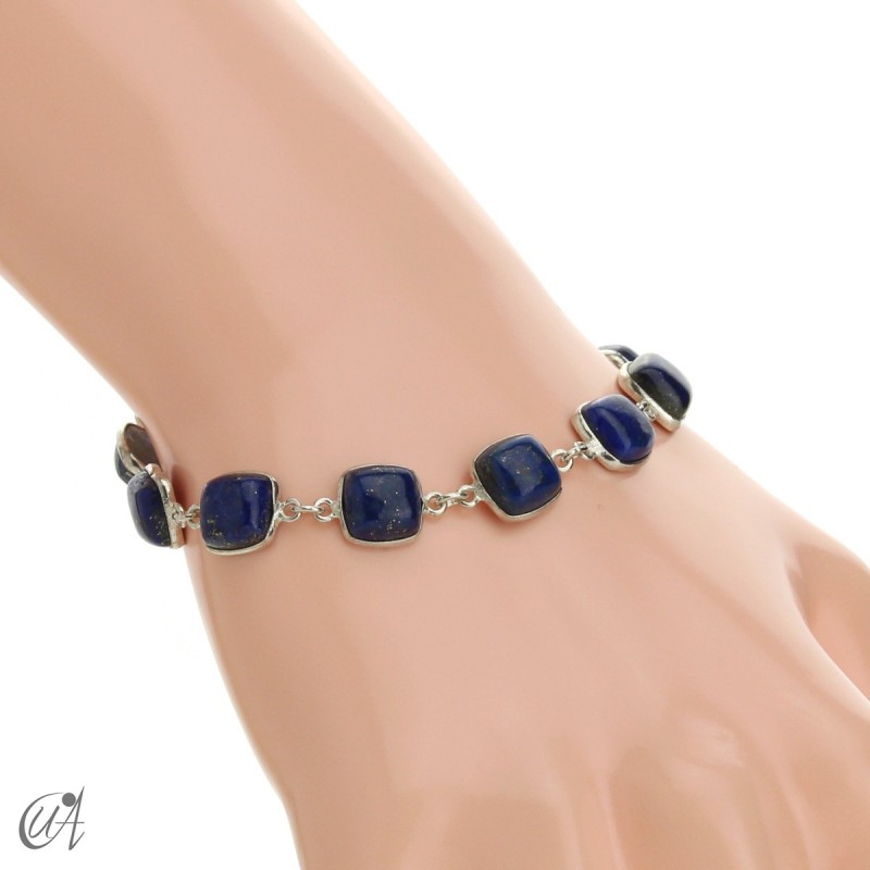 Silver bracelet with cushion cut stones - lapis lazuli