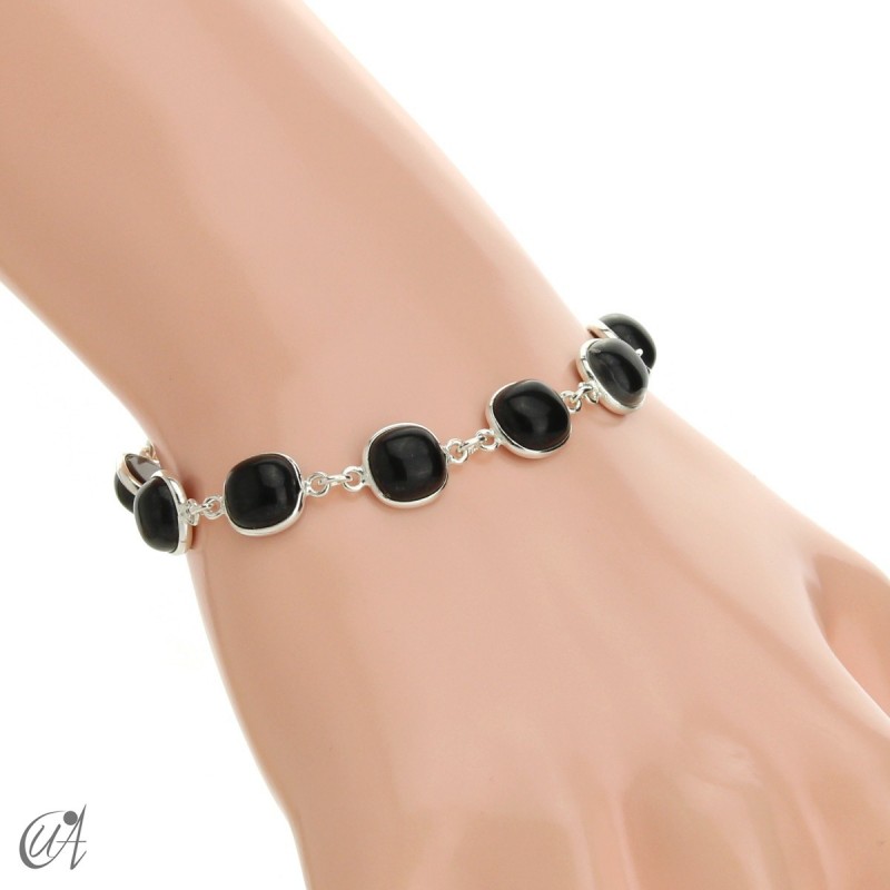 Silver bracelet with cushion cut stones - onyx
