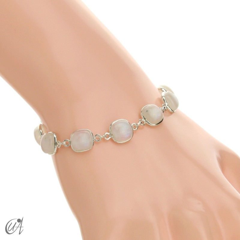 Silver bracelet with cushion cut stones - moonstone