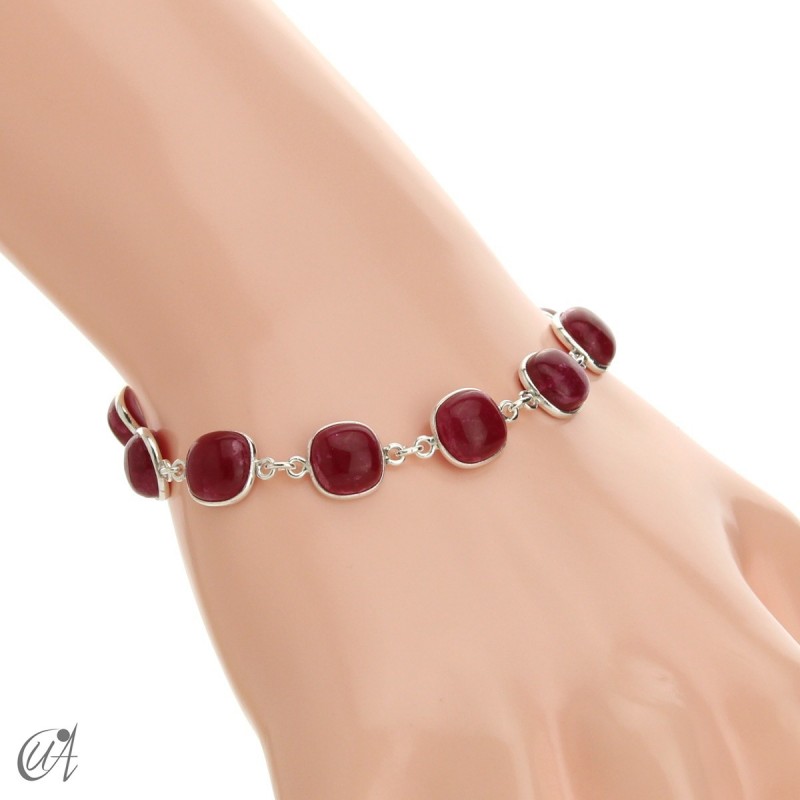 Silver bracelet with cushion cut stones - ruby