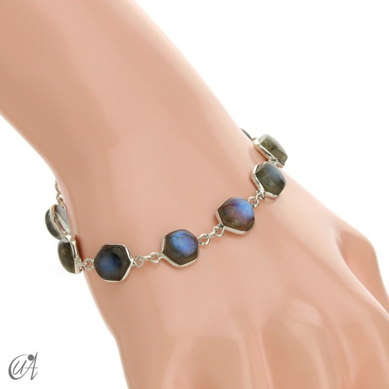 Hexagonal gemstone bracelet in sterling silver - labradorite