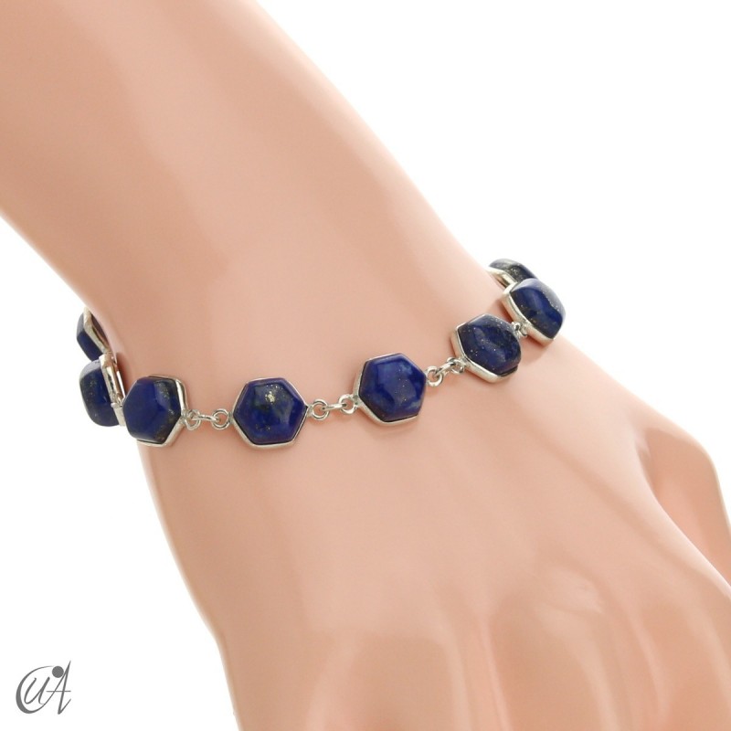 Hexagonal gemstone bracelet in sterling silver - lapis lazuli