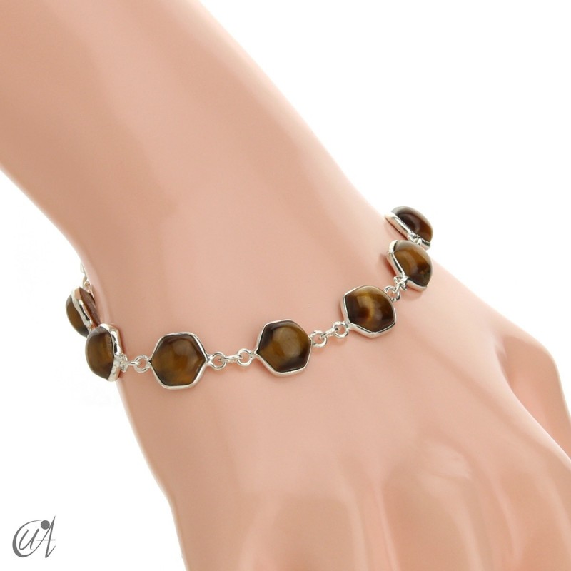 Hexagonal gemstone bracelet in sterling silver - tiger eye