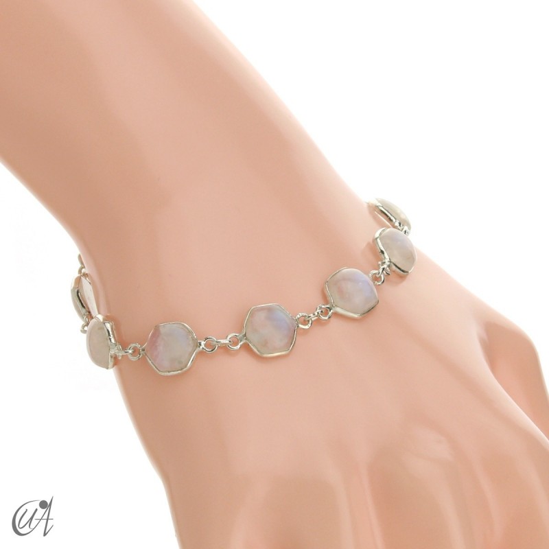 Hexagonal gemstone bracelet in sterling silver - moonstone