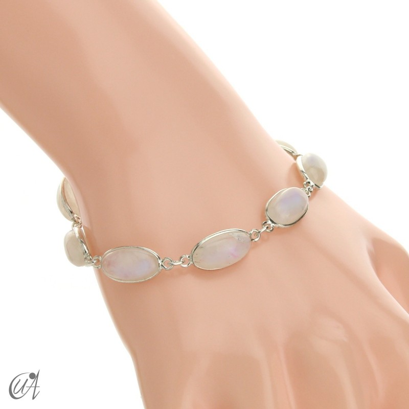Oval bracelet, sterling silver with moonstone