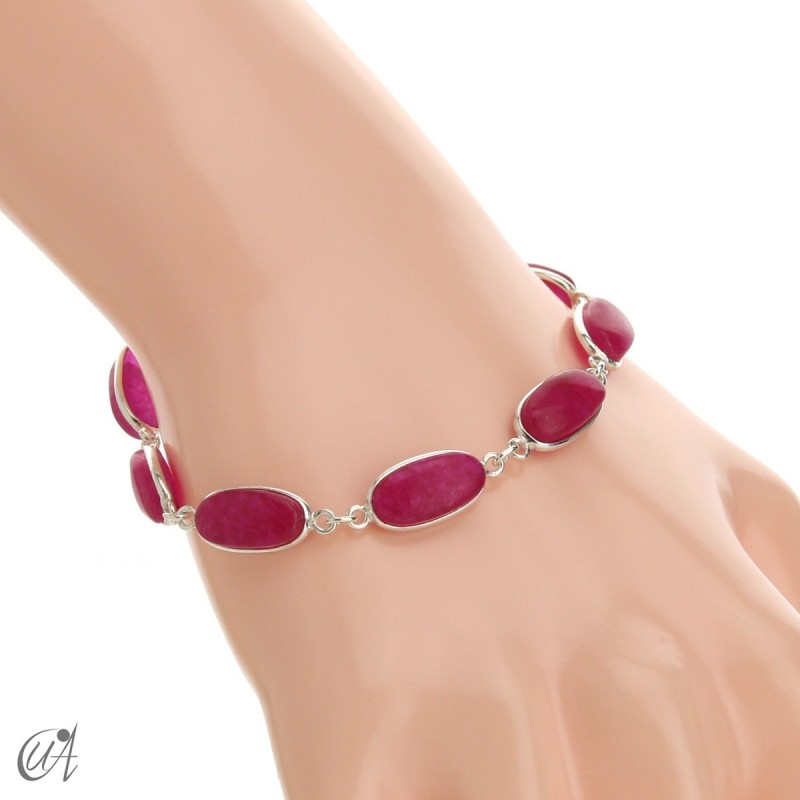 Oval bracelet, sterling silver with ruby
