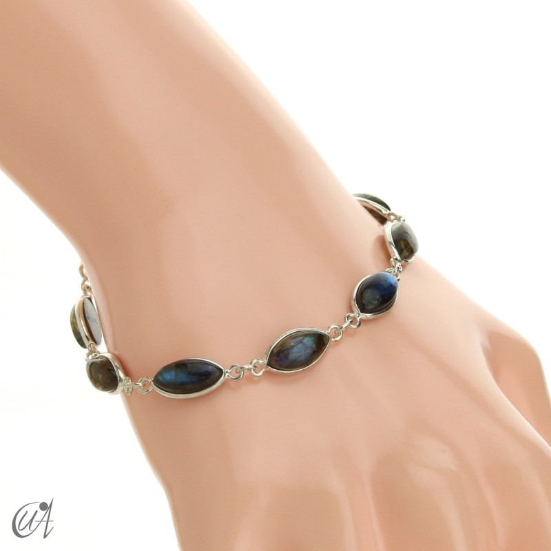 Silver bracelet and marquise gemstones - labradorite