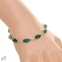 Silver bracelet and marquise gemstones - malachite