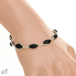 Silver bracelet and marquise gemstones - onyx