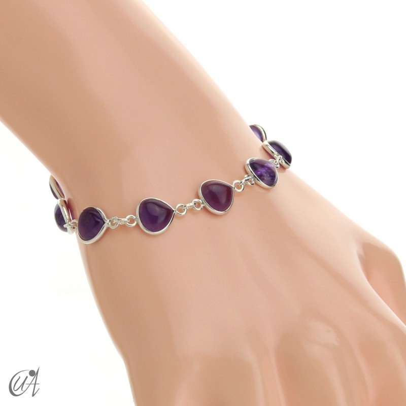 Pear gemstone bracelet in sterling silver - amethyst