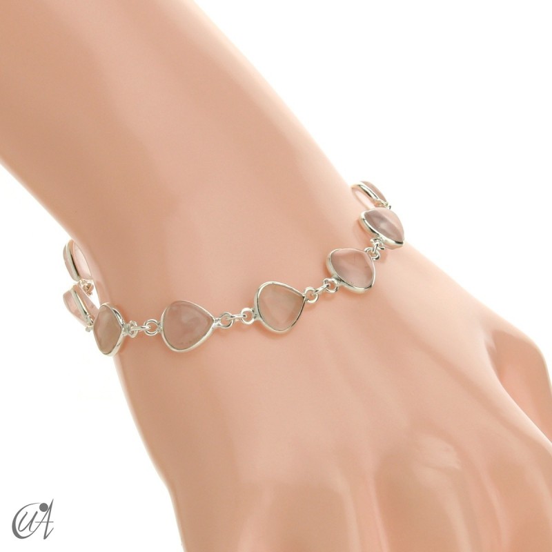 Pear gemstone bracelet in sterling silver - rose quartz