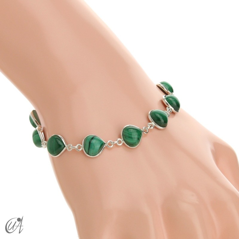 Pear gemstone bracelet in sterling silver - malachite