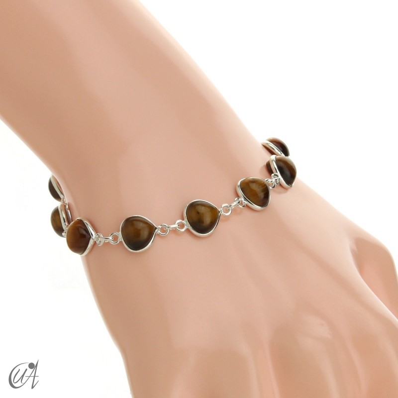 Pear gemstone bracelet in sterling silver - tiger eye