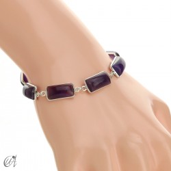 Silver bracelet with rectangular gems - amethyst