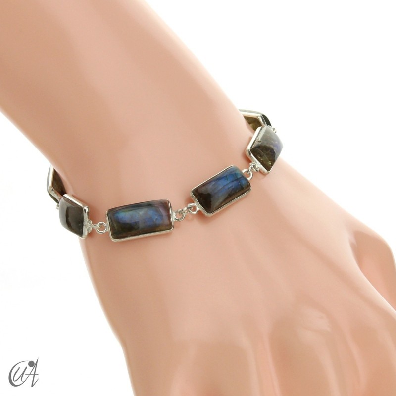 Silver bracelet with rectangular gems - labradorite